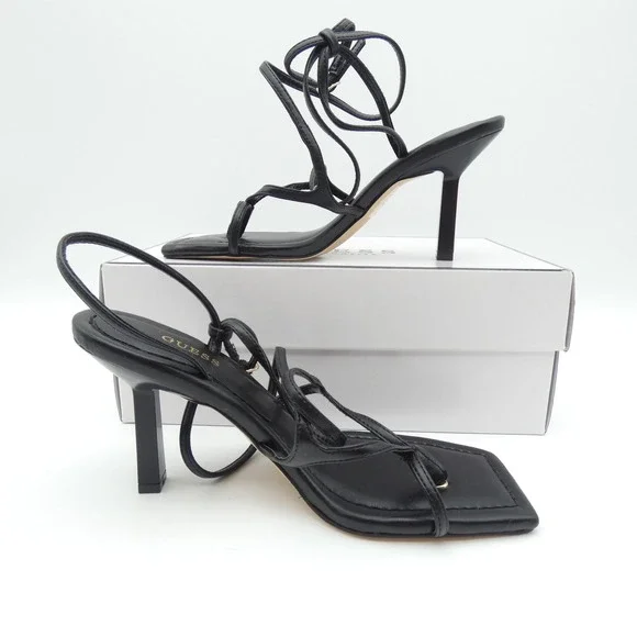 GUESS Leeba Black Strappy Square Toe Wrap Around High Heel Sandals 6.5M NEW - Picture 2 of 7